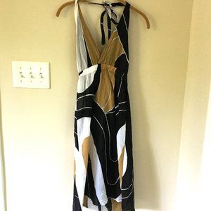 Echo Lightweight Cotton Halter Sundress, Black/White/Toasted Almond, Size S